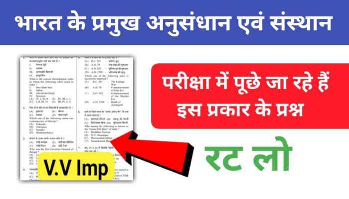 प्रमुख अनुसंधान संस्थान एवं उनके मुख्यालय से सम्बंधित 25 महत्प्वपूर्ण प्रश्न