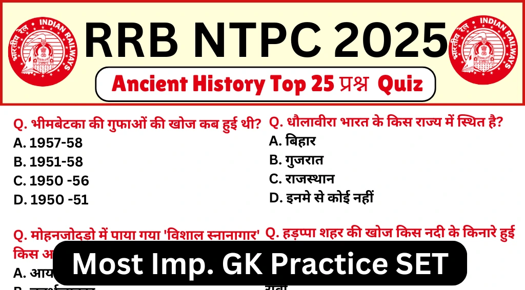 RRB NTPC Exam 2025 Ancient History Test Questions and Answers
