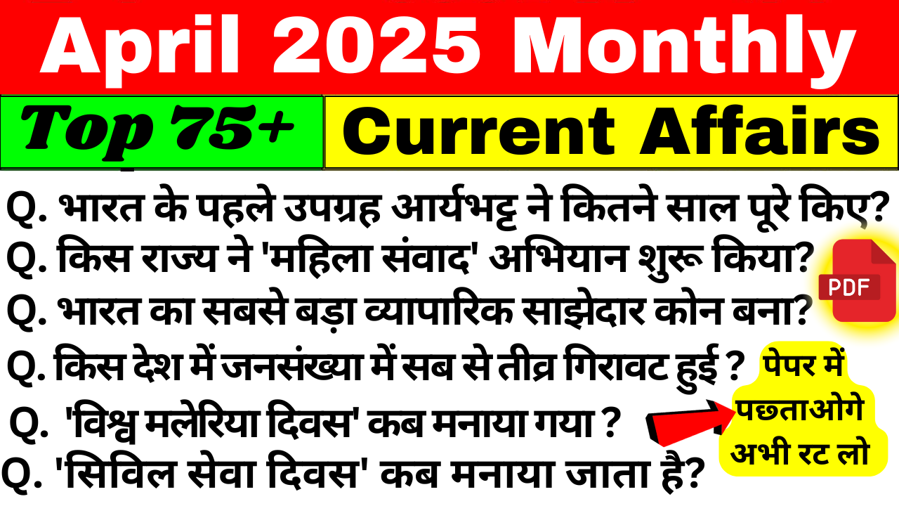 Top 50+ April Month Current Affairs In Hindi | April 2025 के लिए मासिक करंट अफेयर्स