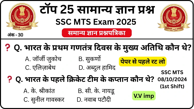 SSC MTS 2025: Most Repeated GK Questions with Answers (PDF Download)